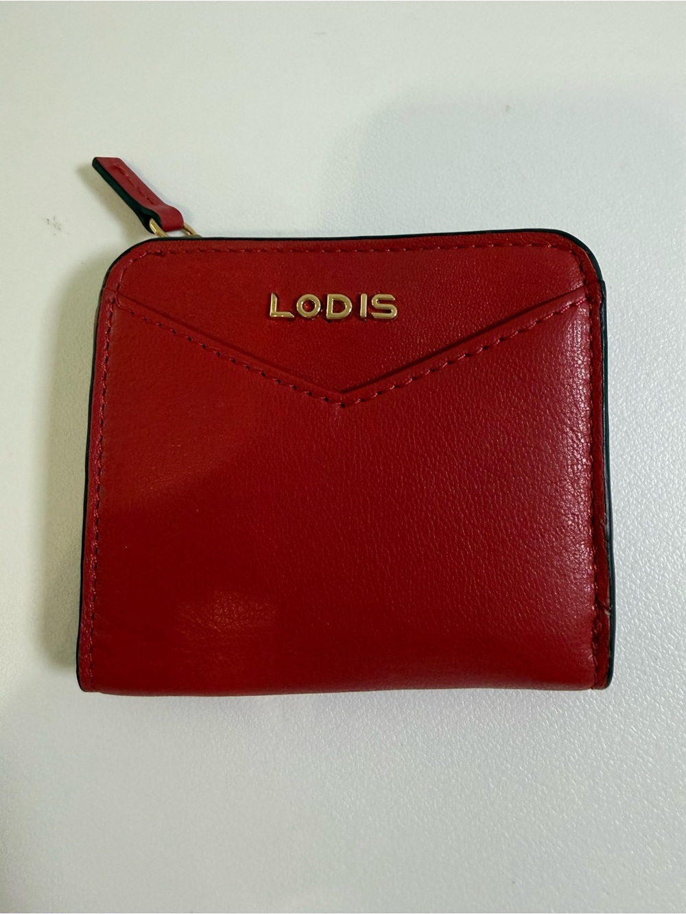 Lodis Red Leather Zip Card Wallet with Gold Logo